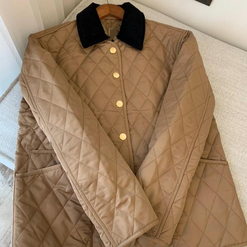 EastRogue Winter Classic British Checkered Patchwork Corduroy Golden Armor Cotton Jacket Coat for Women
