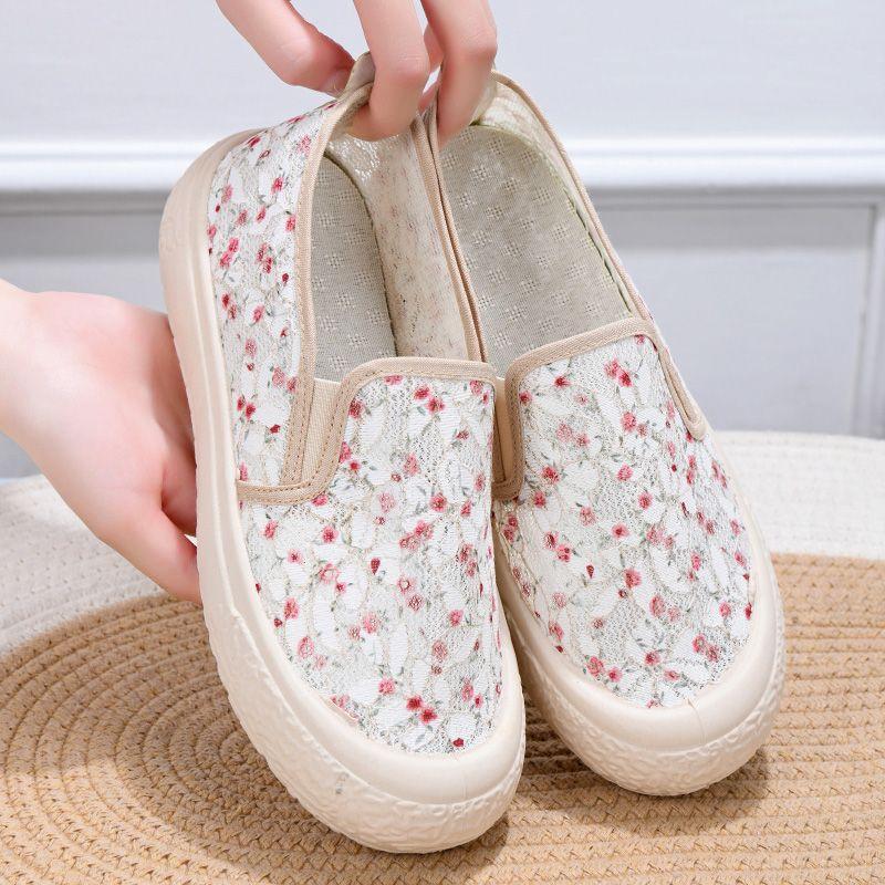 Модные мокасины с цветочной вышивкой для женщин, летние дышащие сетчатые кроссовки на платформе, женские удобные повседневные туфли без застежек 35 красный