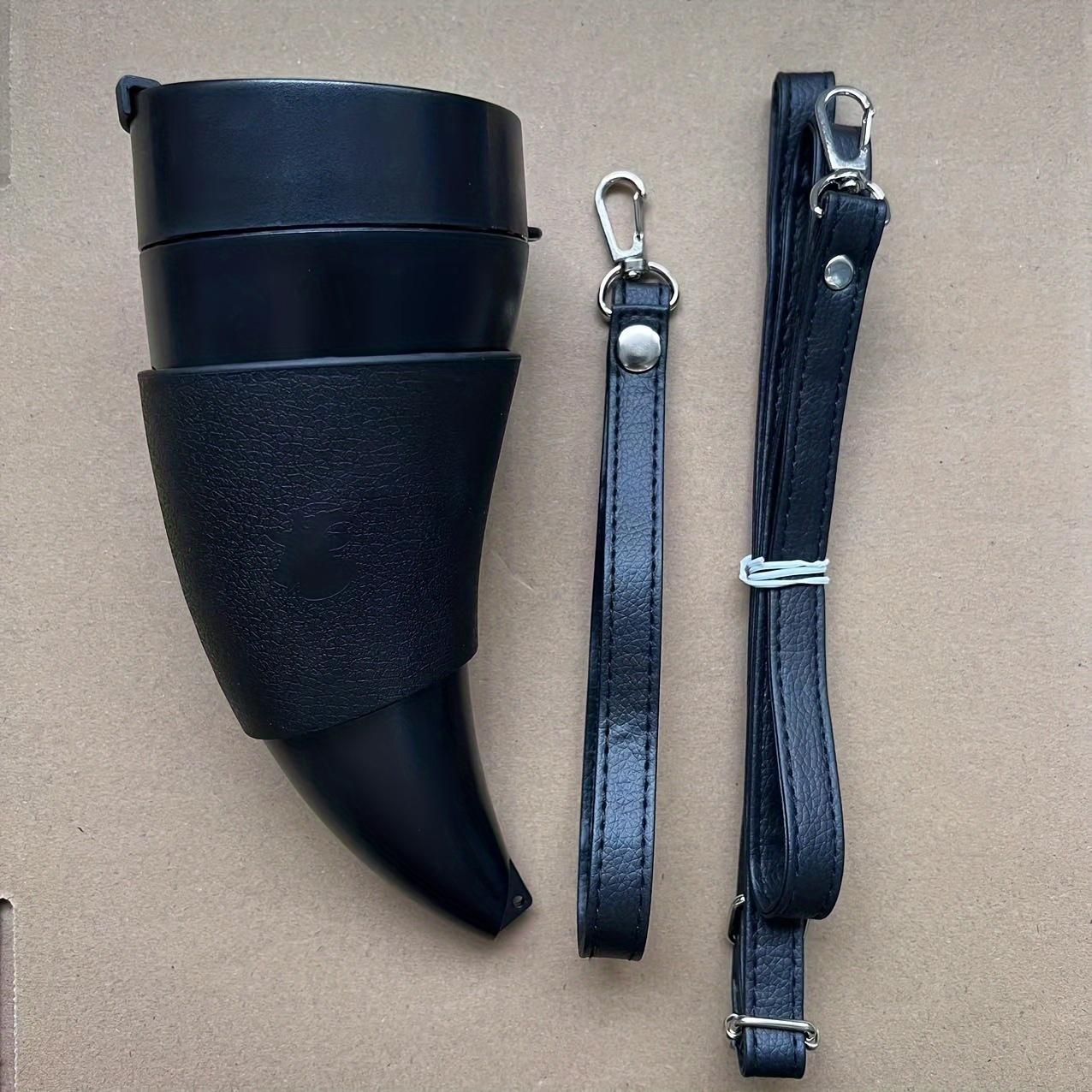 

1pc Corner Coffee Mug with Stainless Steel Liner,Auspicious Design,Portable Travel Mug with Leather Case Carry Strap,230ml/7.8oz for Outdoor Use 230ml/7.8oz чорний