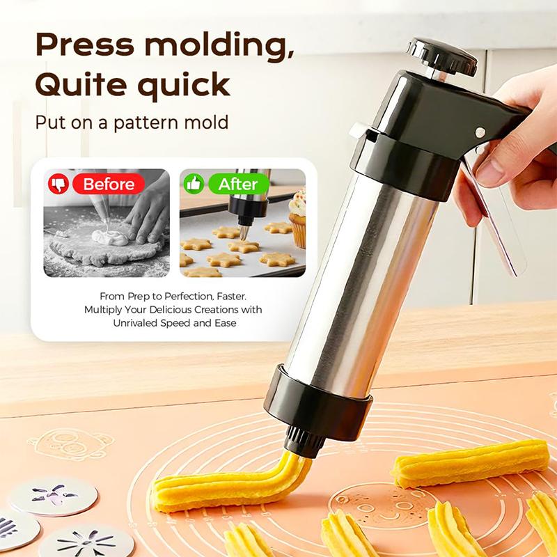 Cookie Press Stainless Steel Cookie Press Gun Kit with 13 Cookie Discs+8 Icing Nozzles for Making and Decorating Cookies