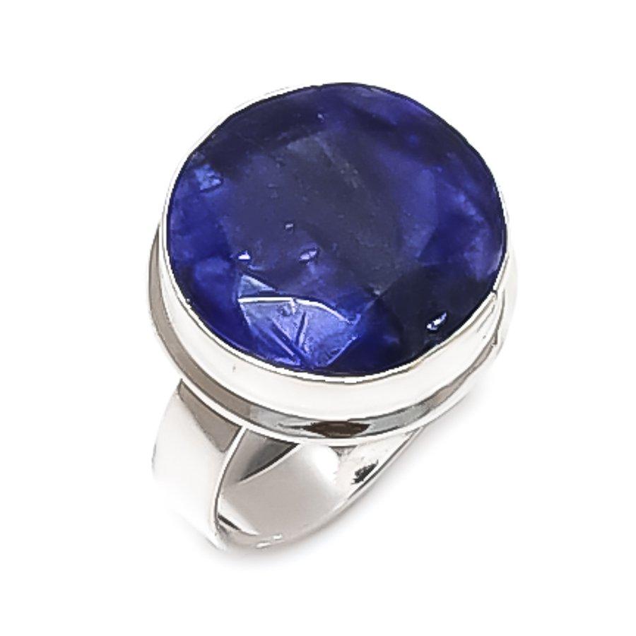 Бирмийский сапфир(Смоделированный) Ювелирное кольцо из стерлингового серебра 925 пробы с драгоценным камнем Размер 8 ETC-13816