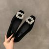 Fashion Flat Shoes for Women 2025 Spring and Autumn Silver Square Head Diamond Black Plus Size Casual Women's Shoes