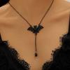 Neue Gothic Schwarze Fledermaus Anhänger Halskette für Damen Herren Punk Metall Zirkon Y-förmige Quaste Halskette Halloween Schmuck Zubehör