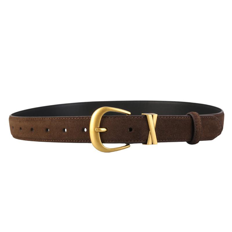 

Genuine Leather Womens Belt For Casual And Workwear With Gold Pin Buckle For Everyday Use темно-коричневого кольору