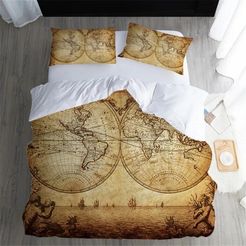 Comforter Bedclothes Brown Double Bed Home Textile Map Comforter Bedding Set Queen Size Bedding Set Luxury S