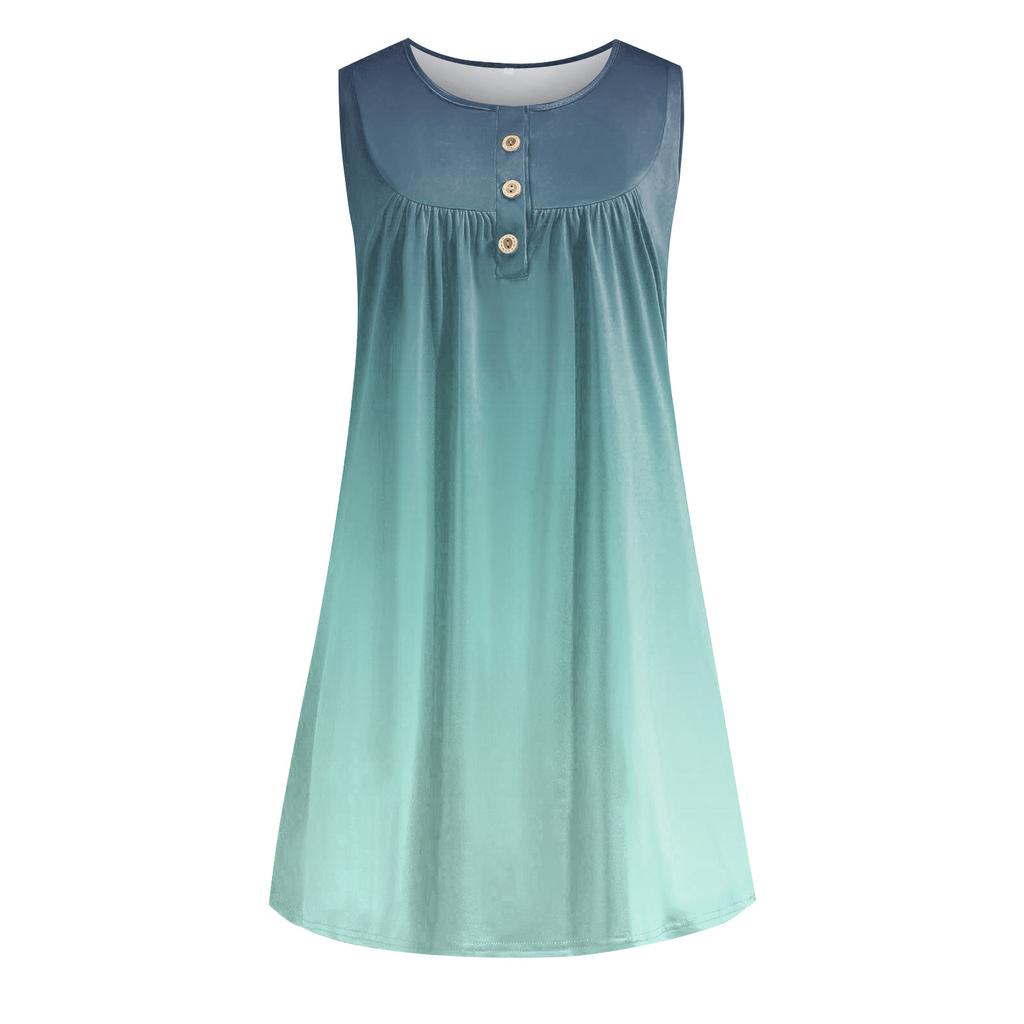 Women's Tank Dress Summer Pleated  Dress Cute Sleeveless Flowy Beach Tunic Tank Dress Button V Neck Dress
