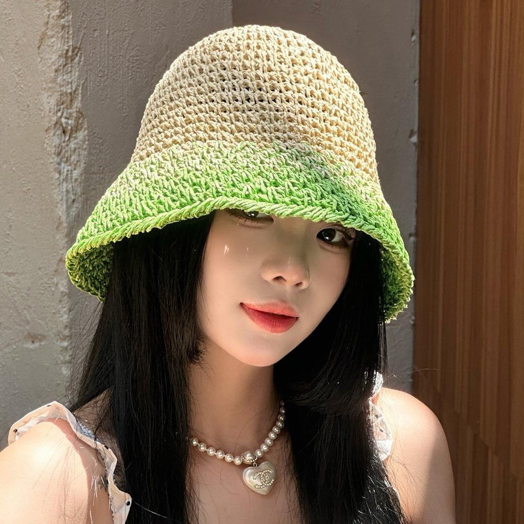 Japanese Straw Weaving Breathable Pot Hat Women's Summer Travel Sunscreen Sunshade Beach Fisherman's Hat Stylish Outdoor Cap