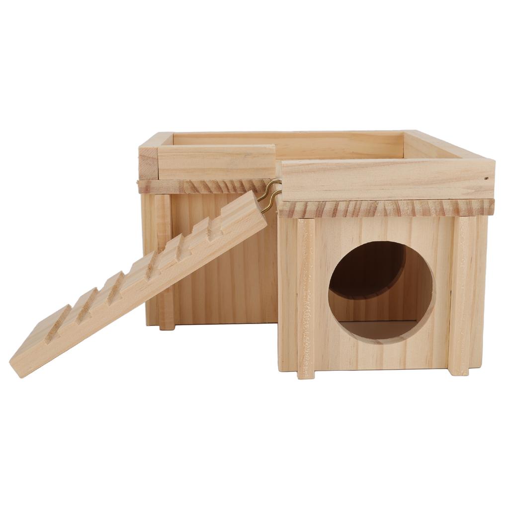Hamster House Multi Rooms Wooden Hideout Tunnel Toy Small Pet Hut with Ladder for Golden Bear