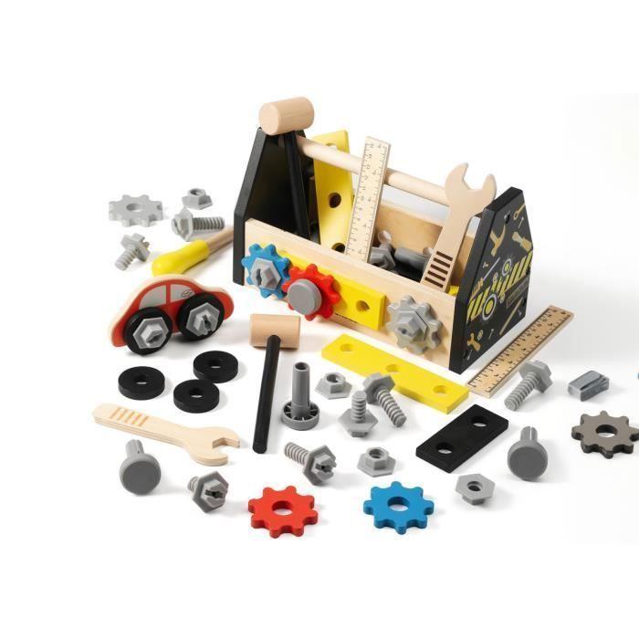 Jouet d'imitation - DORJEE - Boite à outils en bois - 33 pièces - Sécurité CE - Noir