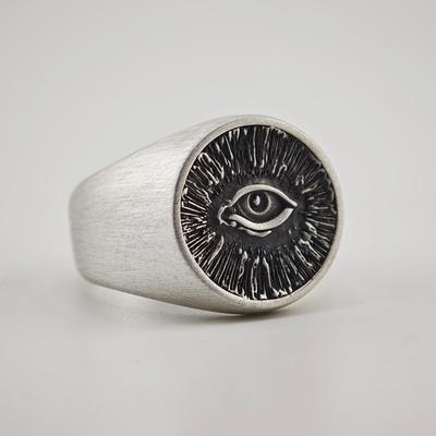 New Arrival Silver‑Tone Evil Eye Gaze Vintage Ring, Unisex Minimalist Couple Open Adjustable Band Trendy Daily‑Wear Jewelry
