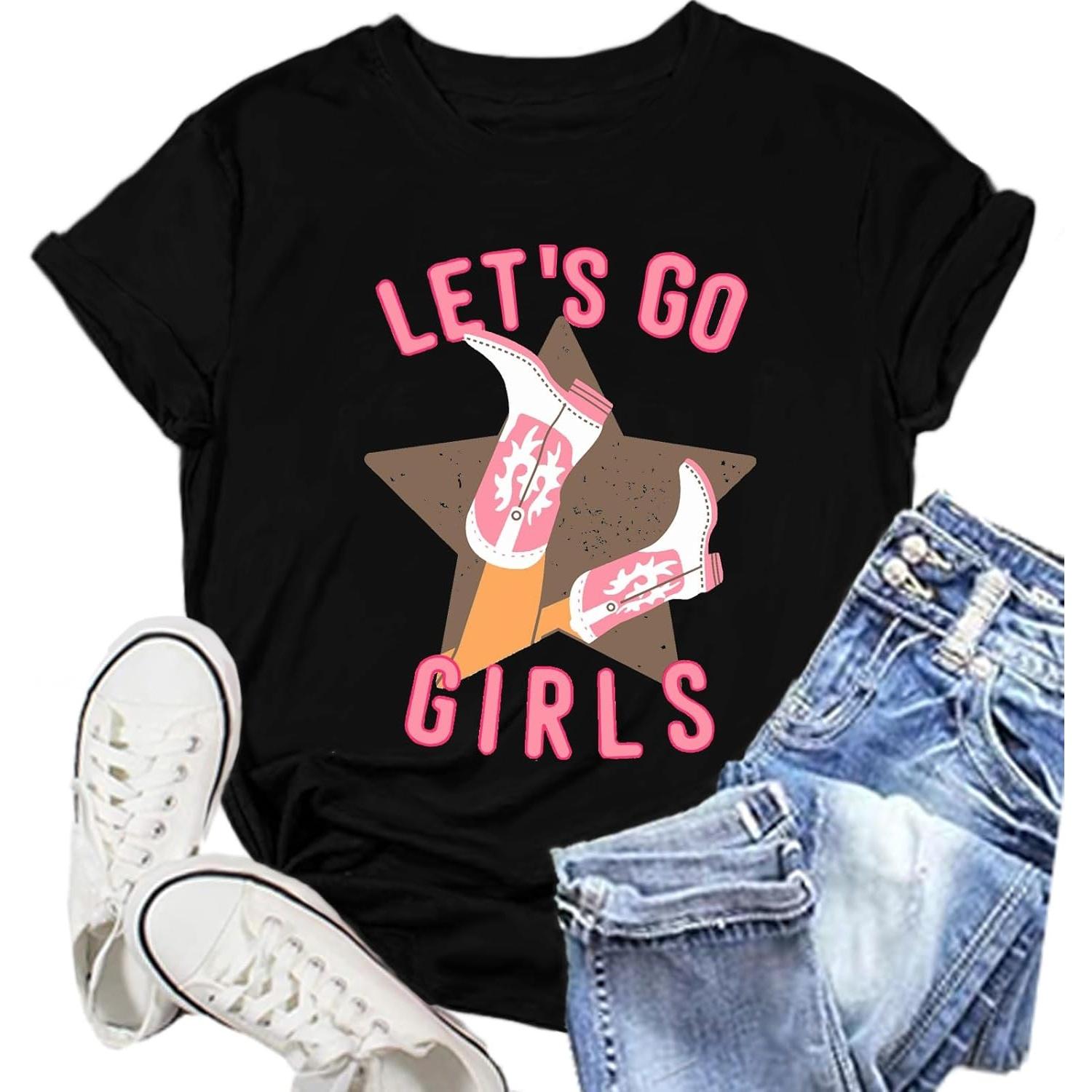 Western Shirts for Women Cowgirl Tshirt Country Themed Tee Tops S чёрный