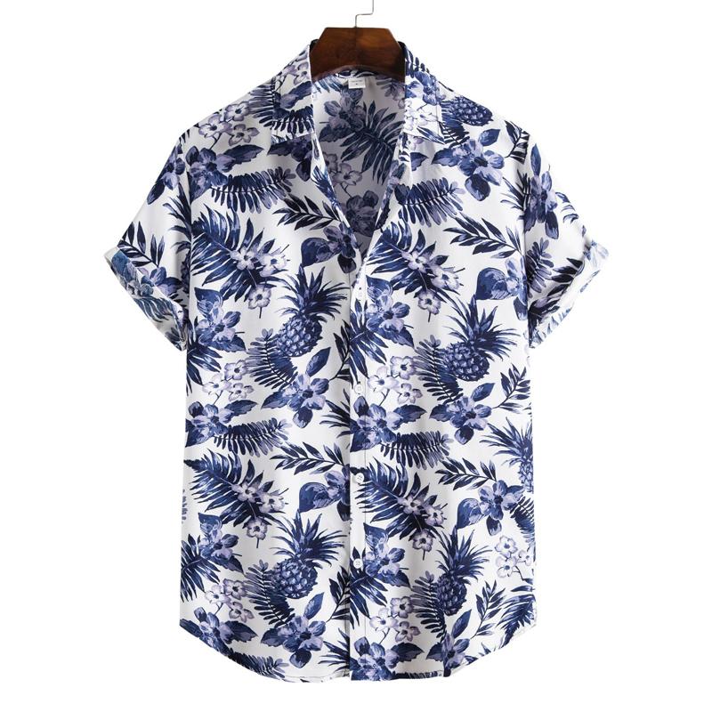 Men's Retro 90s Printed Shirts Hawaiian Short Sleeved Button Up Shirt Tropical Vacation Beach Shirt Men's Casual Loose Tops