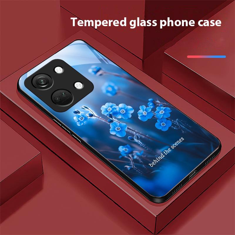 Blue Flower Element For OnePlus Nord 3 5 6T 7 Pro 8 12 10T Reno8 Lite 5G 10R Nord N30 Shell Tempered Glass Phone Case Black