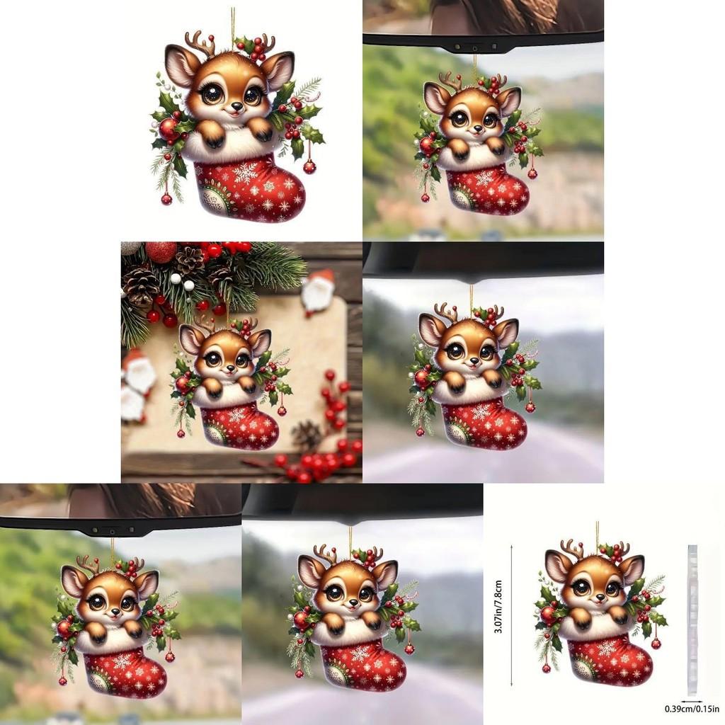 Christmas Deer Car Pendant With Acrylic Material And Cartoon Style For Festive Vehicle Decor