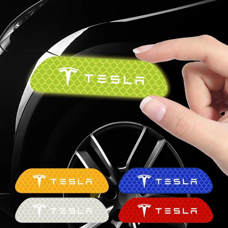 4PCS/set Car Door Safety Warning Reflective Mark 3D Sticker for Auto Styling Suitable For Tesla Model 3 Model X Y Style Roadster
