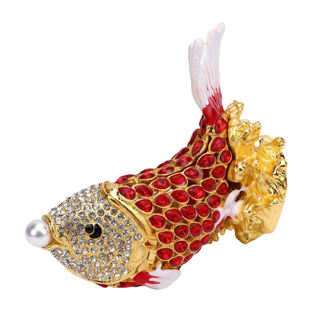 Fish Trinket Box Zinc Alloy Rhinestone Decorative Multifunctional Fish Shape Earrings Jewelry Organizer