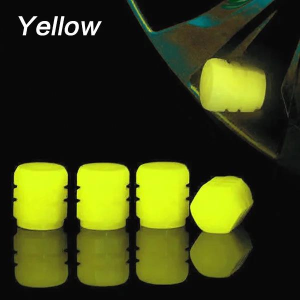 Glowing Car Motorcycle Bicycle Valve Caps - 4-Piece Fluorescent Stem Core Protectors Universal Auto Accessories Valve Stems 1
