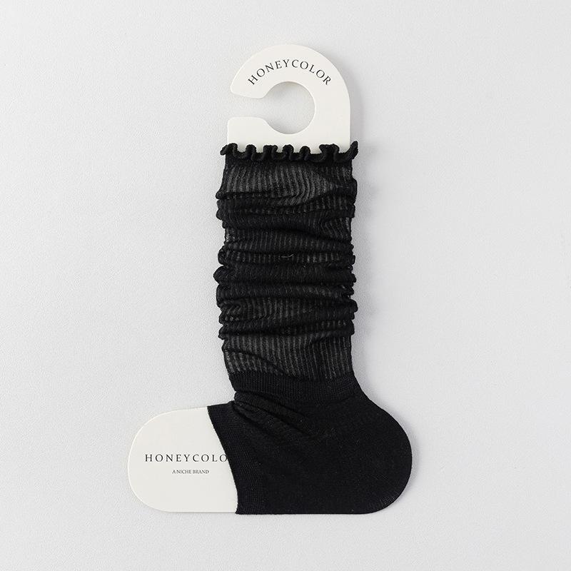 Sock Cover Women's Vertical Striped Mesh Breathable Leg Cover Versatile Pile Socks Solid Lace Calf Socks