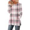 Women's Checkered Printed Round-neck Long-sleeved Top With Pockets And Side Slits