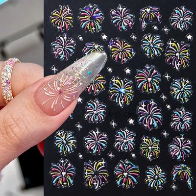 Nail Art Sticker Relief 5D Three-Dimensional Shell Aurora Brilliant Fireworks New Year Adhesive Nail Sticker