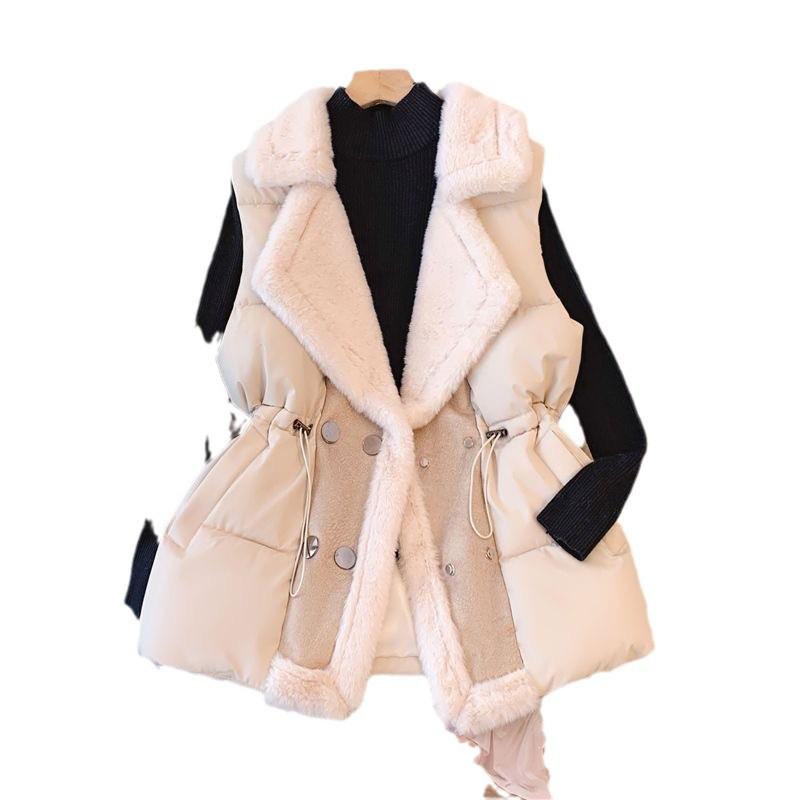 2025 Plus Size Women's Double-Breasted Fur Collar Shearling Vest