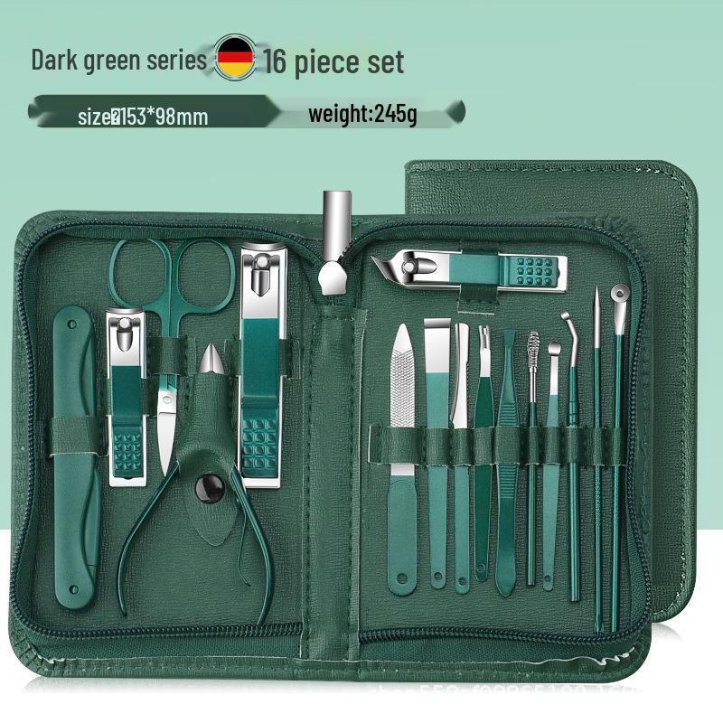 Dark Green 35-Piece Nail Clipper & Manicure Set with Zip Bag