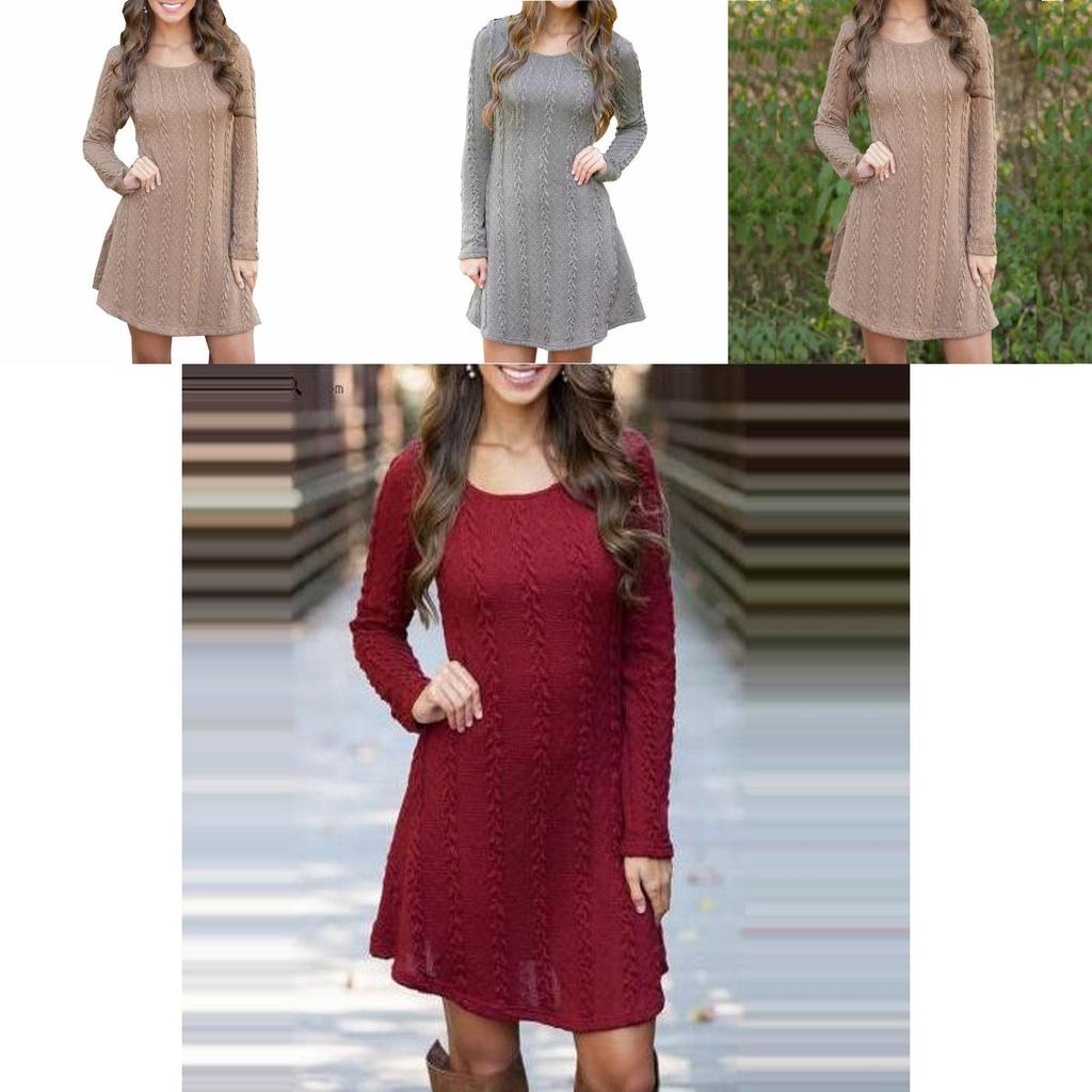 Stylish Women's Knitted Sweater Jumper Mini Dress For Cozy Winter And Autumn Wear