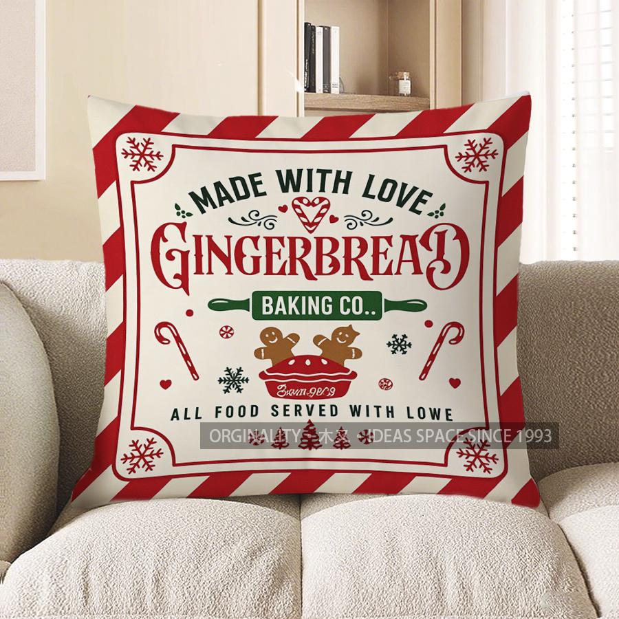 Home Decor Gingerbread Bakery Decorative Cushion For Holiday Pattern Cushion Cover Suitable For Sofa Bedroom Car Pillow Cover