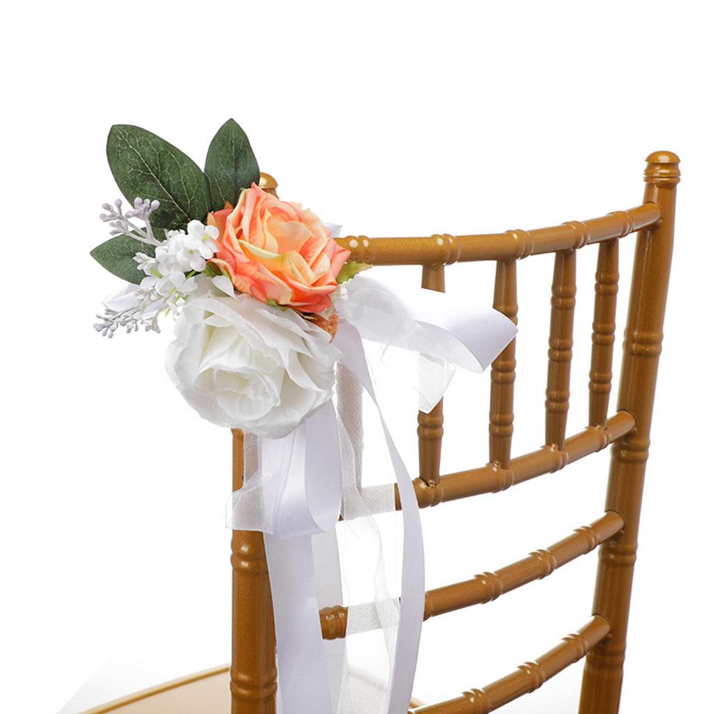 Artificial Chair Back Flower 43x13cm Silk Rose Flower Wedding Aisle Chair Decoration