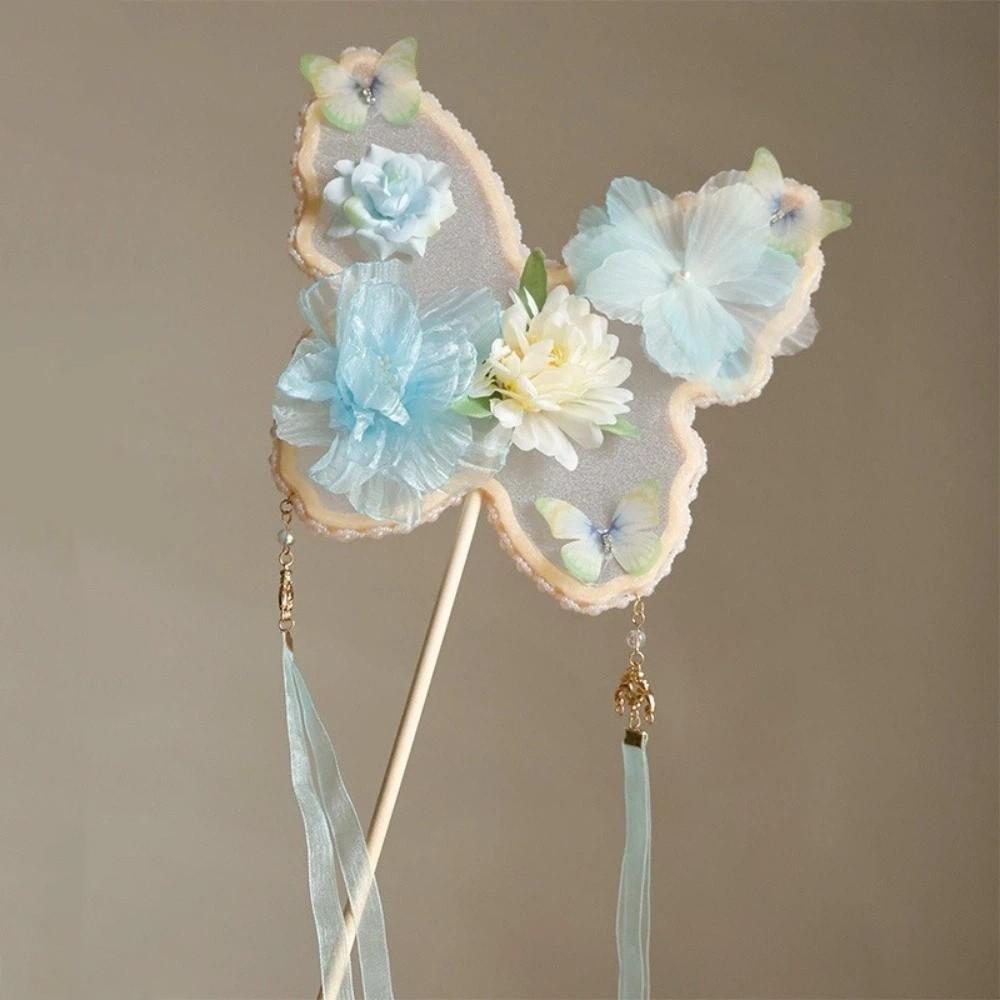 Ручной Веер-Бабочка Декоративный Древний Цветочный Веер Тема Феи Танцевальный Веер Для Женщин синий