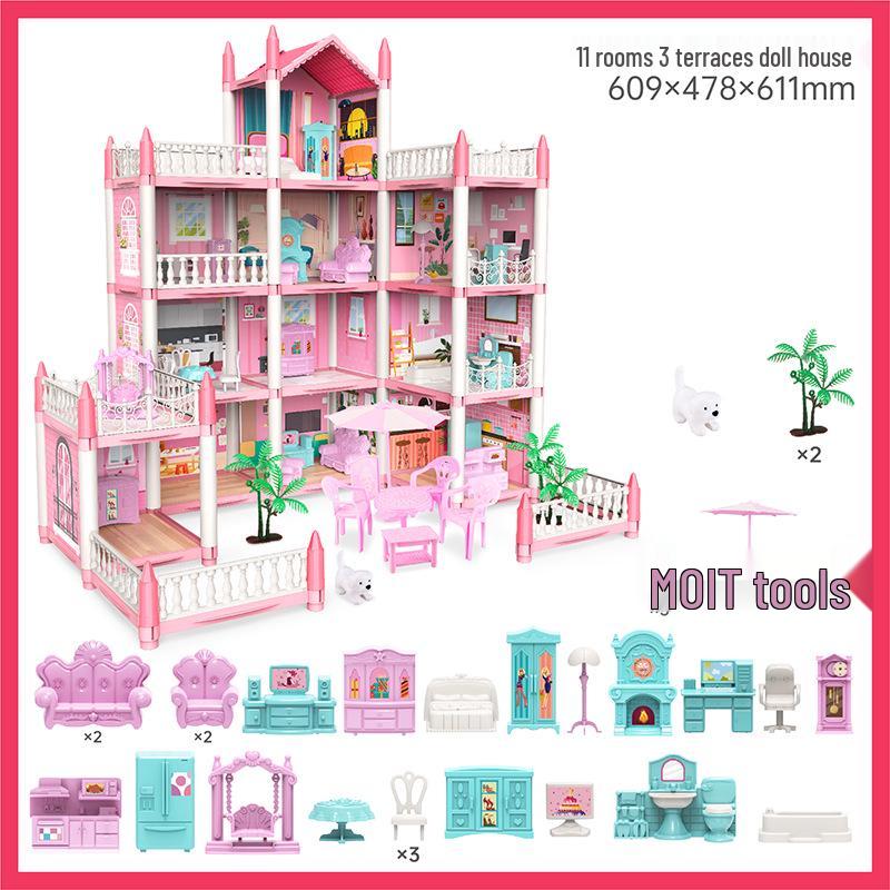 Işıklı Kendin Yap Prenses Şatosu Bebek Evi - Küçük Kızın Oyun Evi