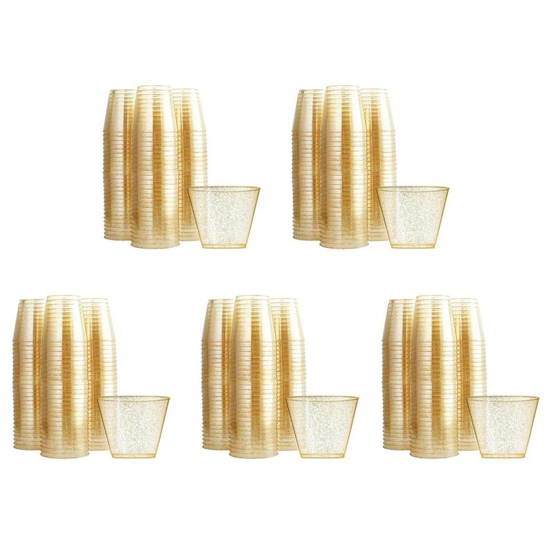 

CYCLI-Gold Plastic Cups Clear Plastic Wine Glasses, Fancy Disposable Hard Plastic Cups With Gold Glitter For Party Cups 125Pcs