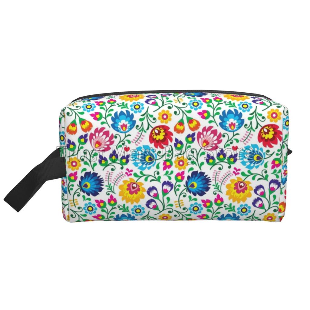 Polska Polskie Kwiaty Kwiatowy Folk Art Torby Podróżne do Przechowywania Vintage Kosmetyczka Duża Torba Kosmetyczna Kobiety Przenośna Kosmetyczka