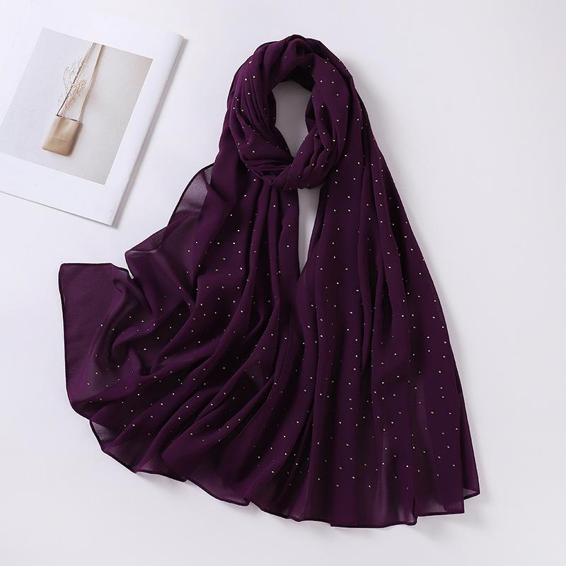 Imitation Pearls Rhinestones Scarves Shawls Women Long Scarf Neckerchief Tudung Bawal Veil Turban Bandana Muslim Hijab Headscarf
