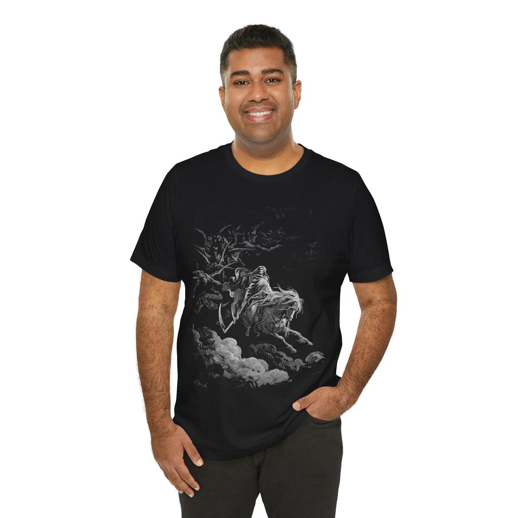 The Vision of Death Gustave Dore Art Pale Horse T-shirt Gothic Grim Reaper Jersey Short Sleeve Tee Men Clothing Comfortable