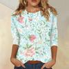 Women's Casual Floral Print Three Quarter Sleeve Round Neck Top Lightweight Comfortable Fit for Everyday Wear
