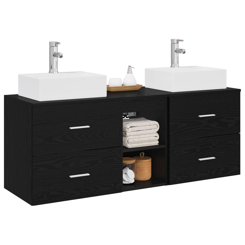 Bathroom Cabinet Set 3 Pcs Black 129 X 41 X 79.5 Cm