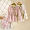 2026 Nuovo Set Kimono da Donna Primavera e Autunno 100% Garza di Cotone Stile Cinese Cardigan Manica Lunga Ampio Semplice Set Pigiama