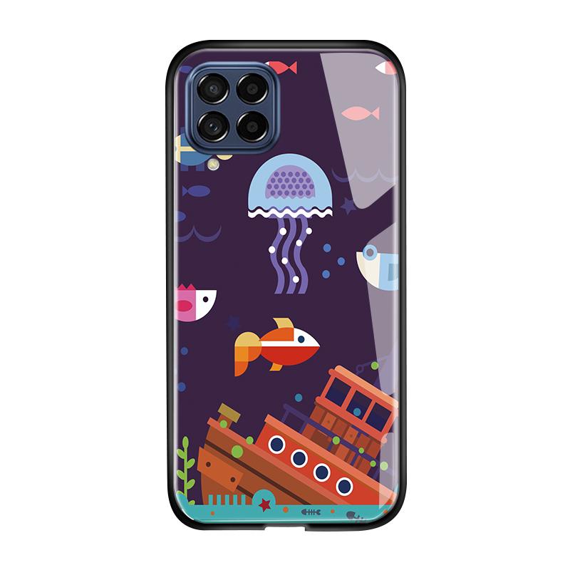 For Samsung A15 A35 A55 A73 S24 Xiaomi 13T 12T 11T Redmi Note 13 Pro 12 11 Pro 12S iPhone 16 15 14 Shockproof Cartoon Japanese Animal Fish Glass Case