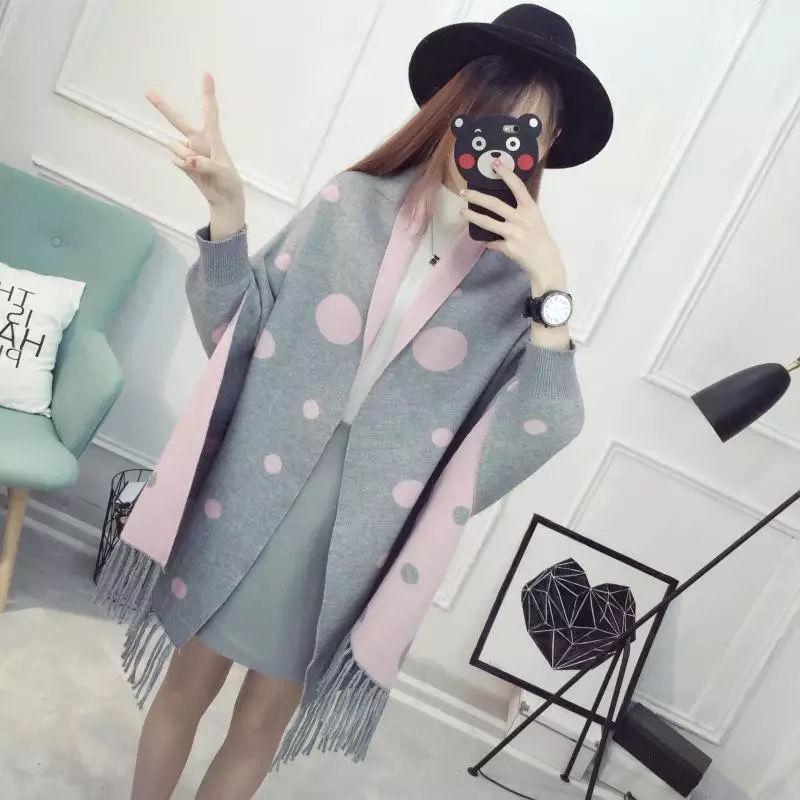 

Новая коллекция весна-осень-зима с рукавами, шарф-шаль, двухстороннее пальто-накидка средней длины, универсальное, тонкое и теплое one size серый