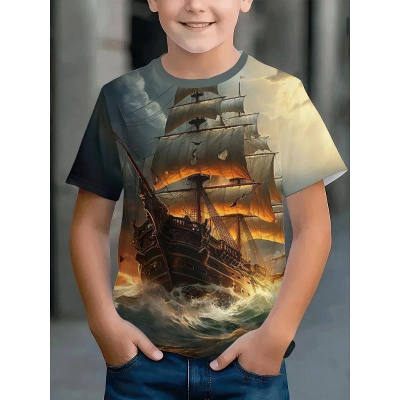 Fashion Children's Clothing Crew Neck Short Sleeve 3D Casual Color Printing Casual Short Sleeve Crew Neck T-Shirt