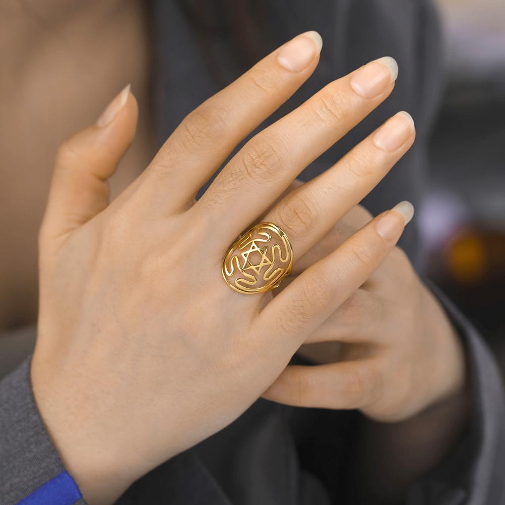 Dawapara Wheel of Hecate Symbol Adjustable Ring Star of David Religious Amulet Pagan Goddess Wiccan Gift Stainless Steel Jewelry