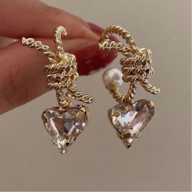 Fashionable Sparkling Gold Color Wrapped Inlaid Zircon Love Pendant Earrings, Women s Luxury Wedding Banquet Zircon Gifts