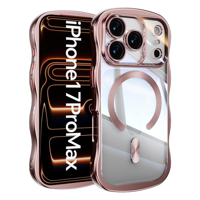 Plating Wavy Frame Magnetic Phone Case For iPhone 17 Pro Max 16 15 14 13 Electroplated Silicone Bumper Shockproof Clear Soft Cover