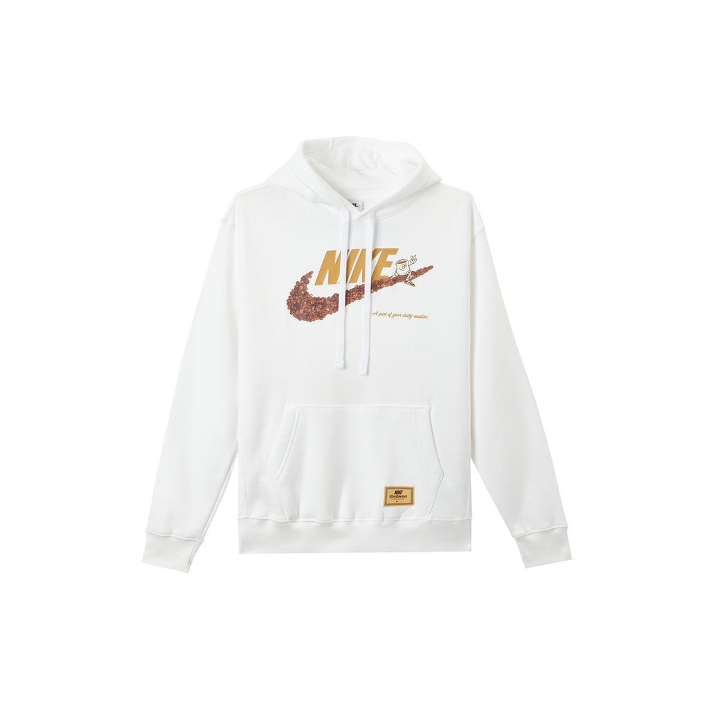 Nike Logo Print Drawstring Hoodie With Fleece Lining Men Tops White DX6513-100
