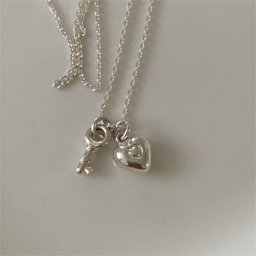 BF CLUB Silver Color Necklace For Women Key Heart Engagement Fine Jewelry Wedding Party Birthday Gift