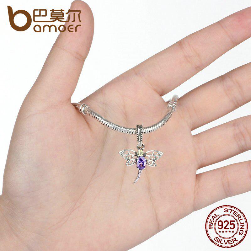 Pandantiv cu insecte autentice BAMOER, din argint 925, fluture, albină, brățară potrivită cu design original de marcă