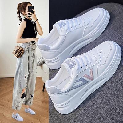 Fashion 2024 Spring Women Leather Casual Shoes Street Hot White Flats Skateboard Shoes Girl All-match Lace-up Sneakers Vulcanized Shoes