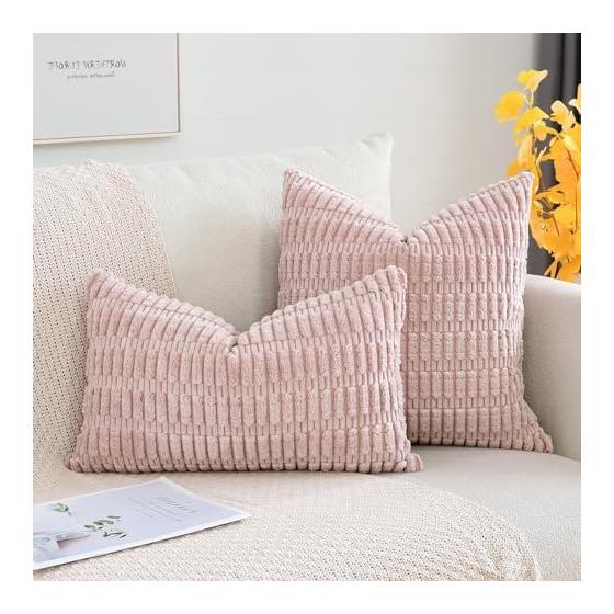 Otostar Cushion Cover 45x45cm 1 Piece Plain Stylish Cute Corduroy Modern Zippered Interior Decorative Pillow Cover (45x45, Pink)