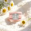 Princess Cut Cubic Zirconia Ring with 3-Layer Pink Ceramic Band, Modern Chunky CopperPlated Statement Ring, Bridal Promise Jewe